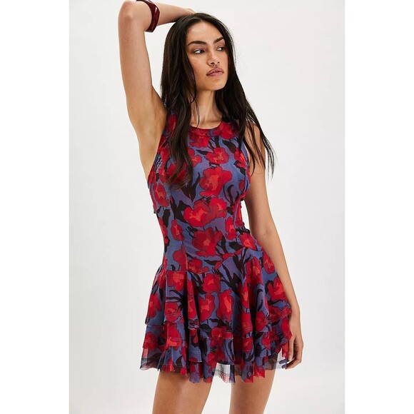 Free People Dresses & Skirts - Free People Raven Printed Mini Dress Floral Smocked Tiered Cutout S New 281316